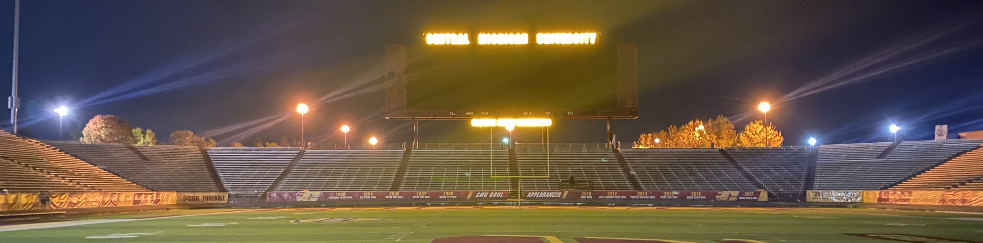 empty football stadium at night under the lights Lafayette